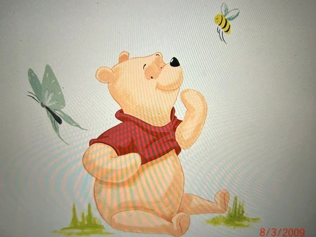 Hand painted Winnie the Pooh mural on a child's bedroom wall